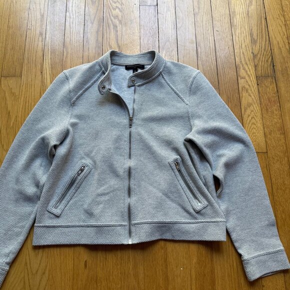 Banana Republic Size M Gray Textured Ponte Twill Knit Full Zip Moto Jacket - Picture 3 of 15